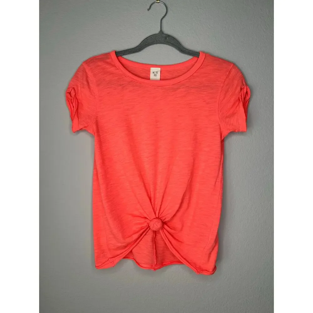 FREE PEOPLE We The Free Neon Orange Soft Raw Hem Crewneck Tee T-Shirt Top XS